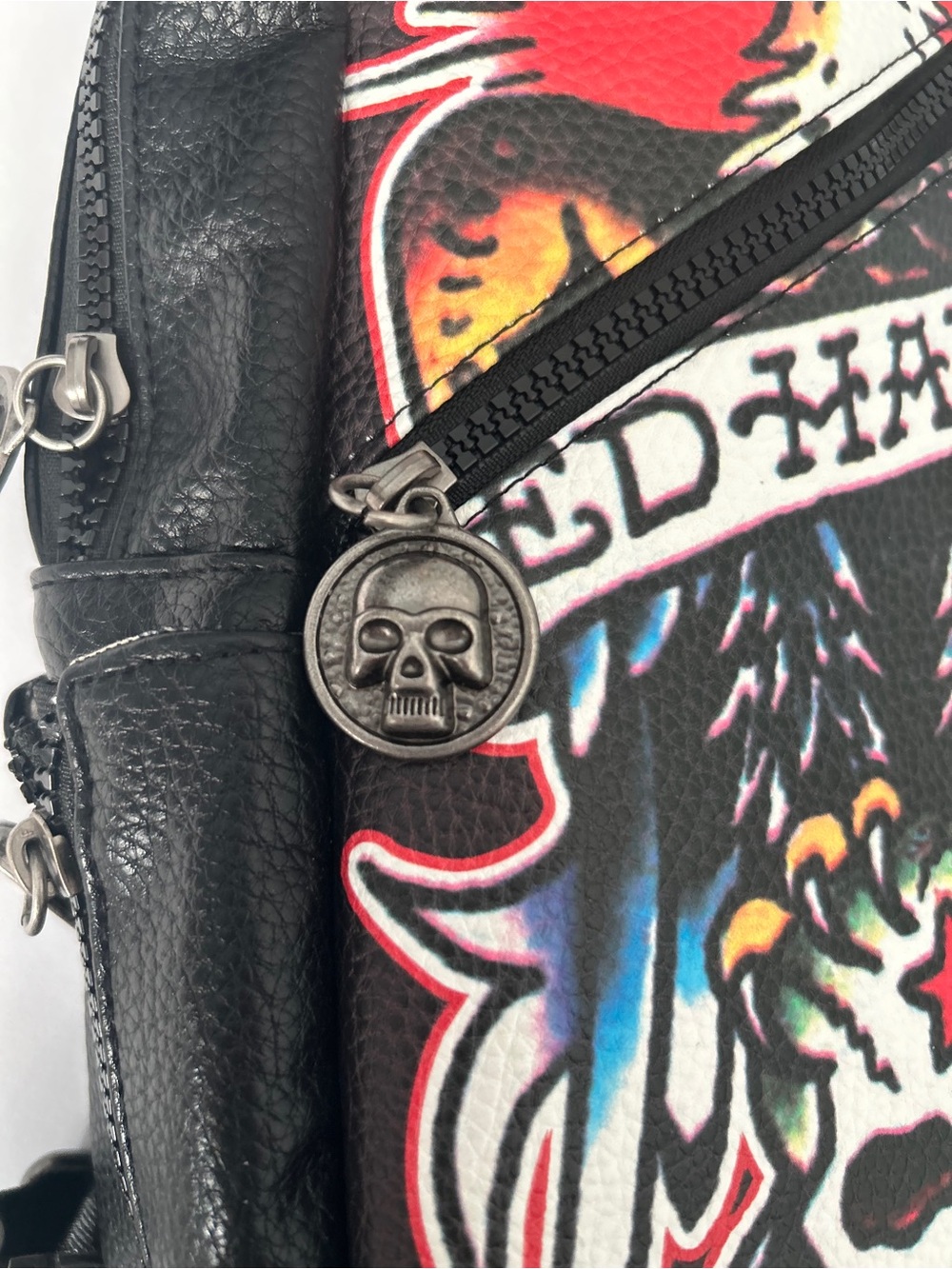 Ed Hardy Black Sling Bag with Multicolor Eagle & Skull Graphic - Picture 2 of 6